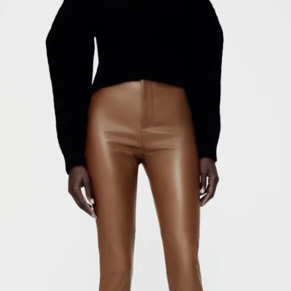 NWT Zara Camel Brown Faux Leather Ankle Pants - Picture 4 of 7
